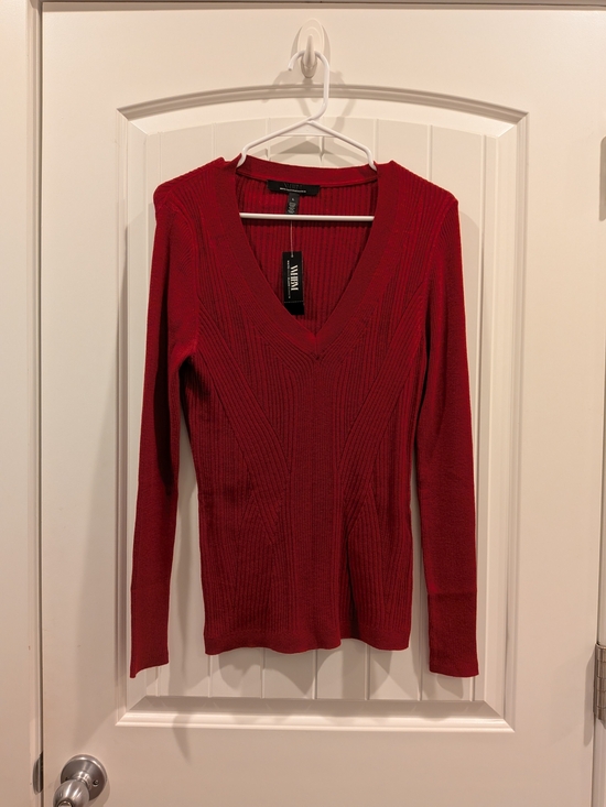 White House Black Market Sweaters - White House Black Market Red Ribbed V-Neck Sweater